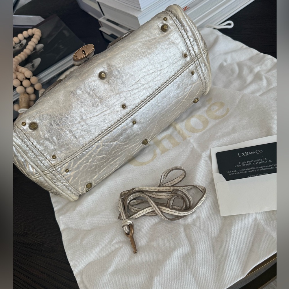 CHLOE Paddington Metallic Silver Leather Top-Handle all inclusive authentic card - Picture 8 of 16